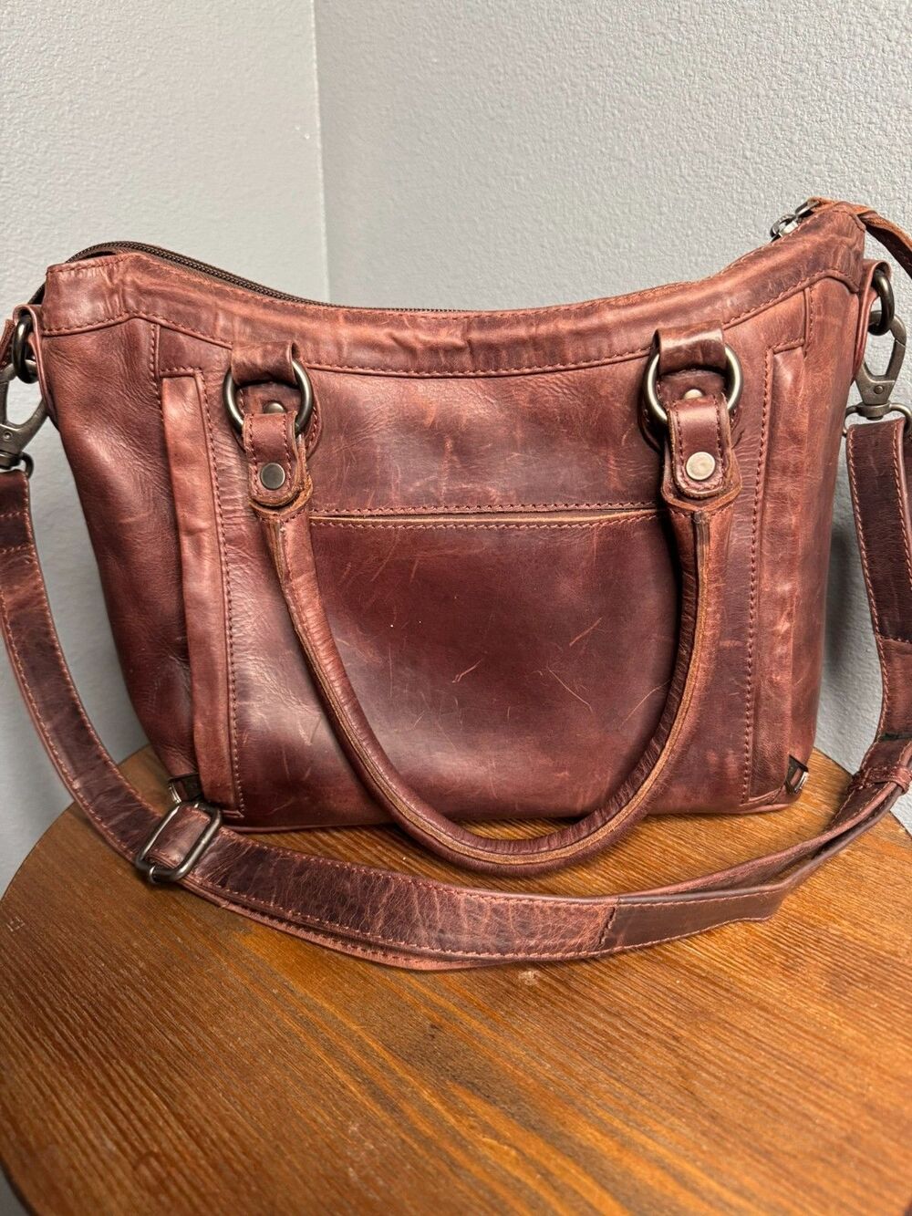Lady Conceal Sadie Leather Satchel Concealed Carry Purse Dark Mahogany